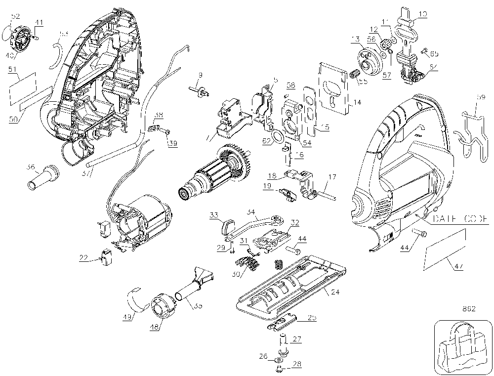 Page A Diagram and Parts List for JS660 Type 2 Black and Decker Jig Saw
